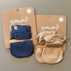 NWT Goumi Kids Baby Mitts Set Midnight Sandstone SZ 3-6 mo Blue Tan Bamboo